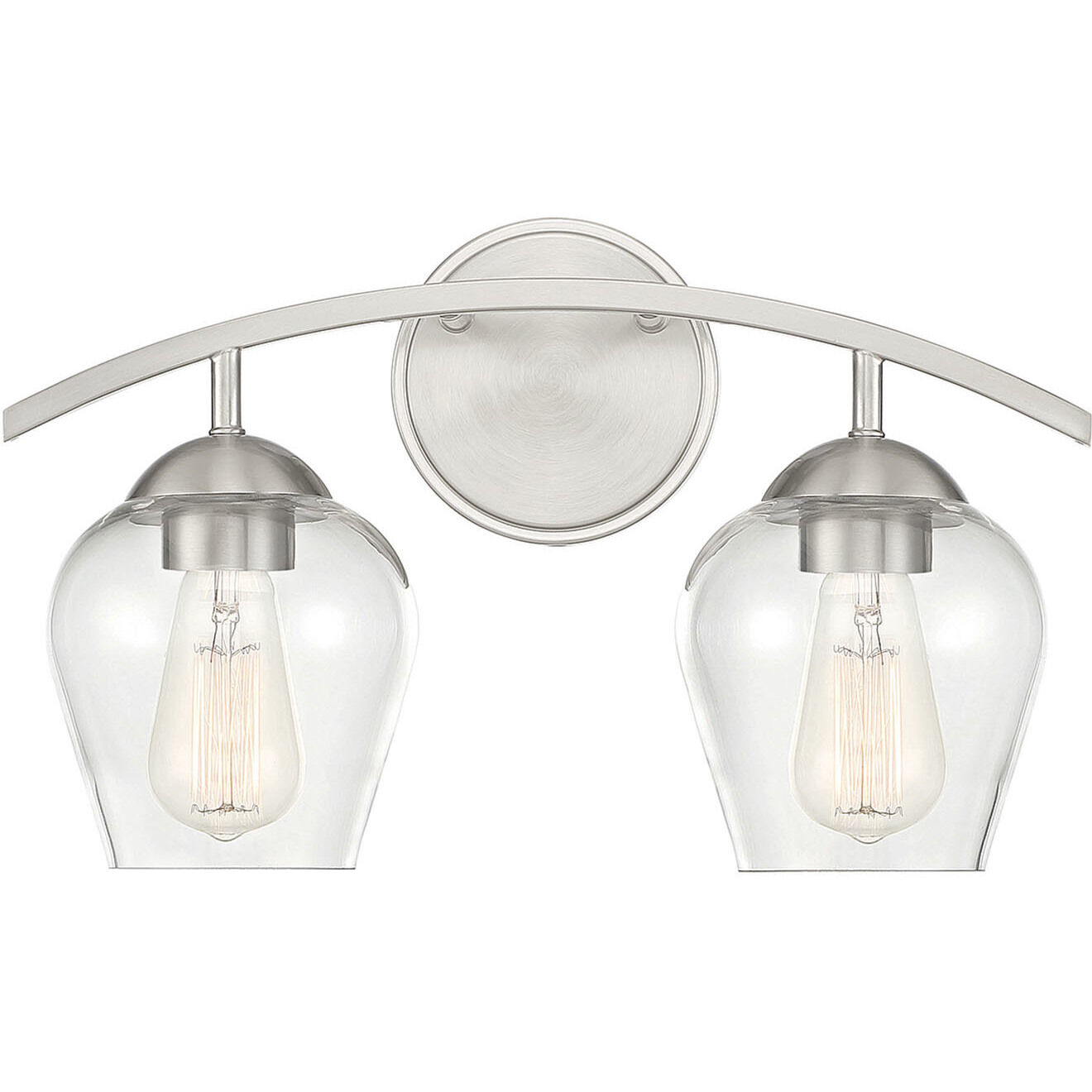 Transitional 2 Light 16 inch Brushed Nickel Bathroom Vanity Light Wall Light