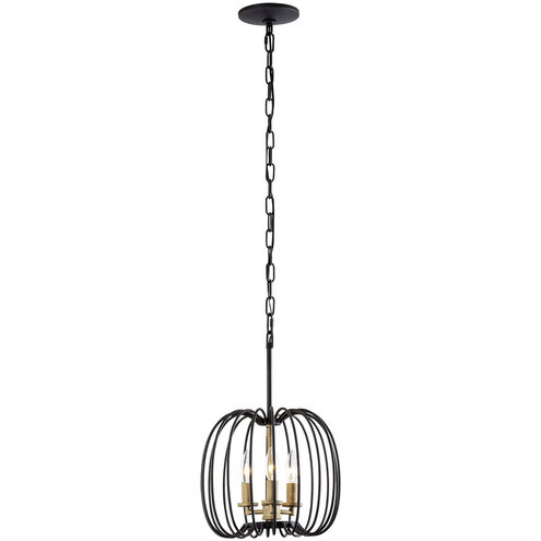 Nico 3 Light 12 inch Carbon and Havana Gold Mini Pendant Ceiling Light