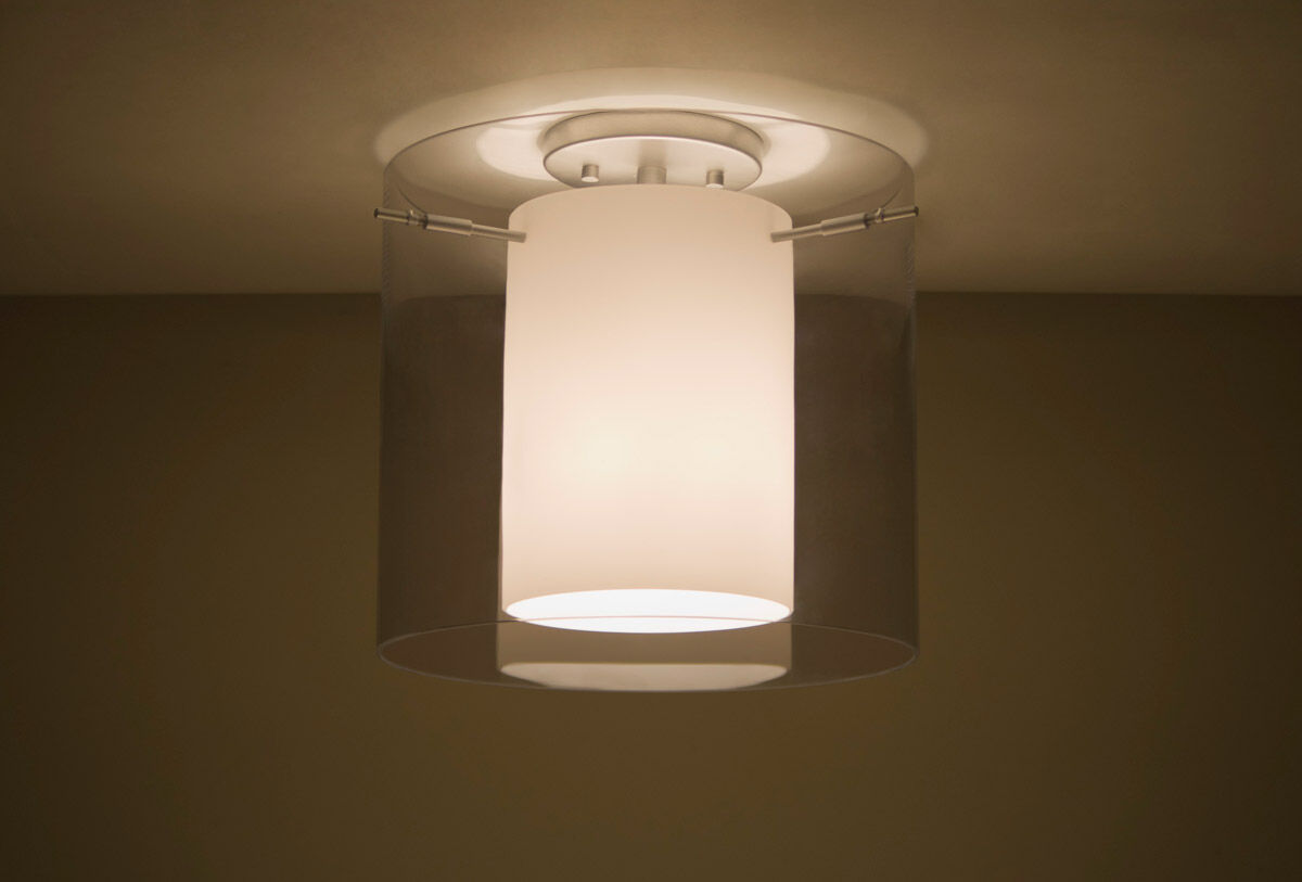 Pahu LED 12 inch Satin Nickel Semi-Flush Mount Ceiling Light in Transparent Smoke/Opal Glass