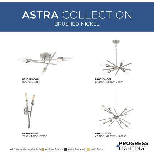 Astra 3 Light 18 inch Brushed Nickel Semi-Flush Mount Ceiling Light, Design Series