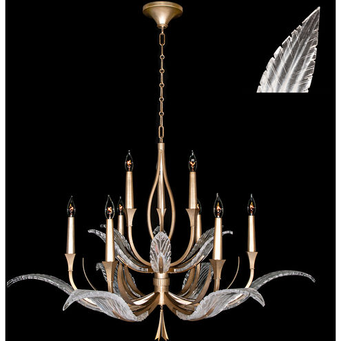 Plume 9 Light 45 inch Gold Chandelier Ceiling Light in White Feathers Studio Glass