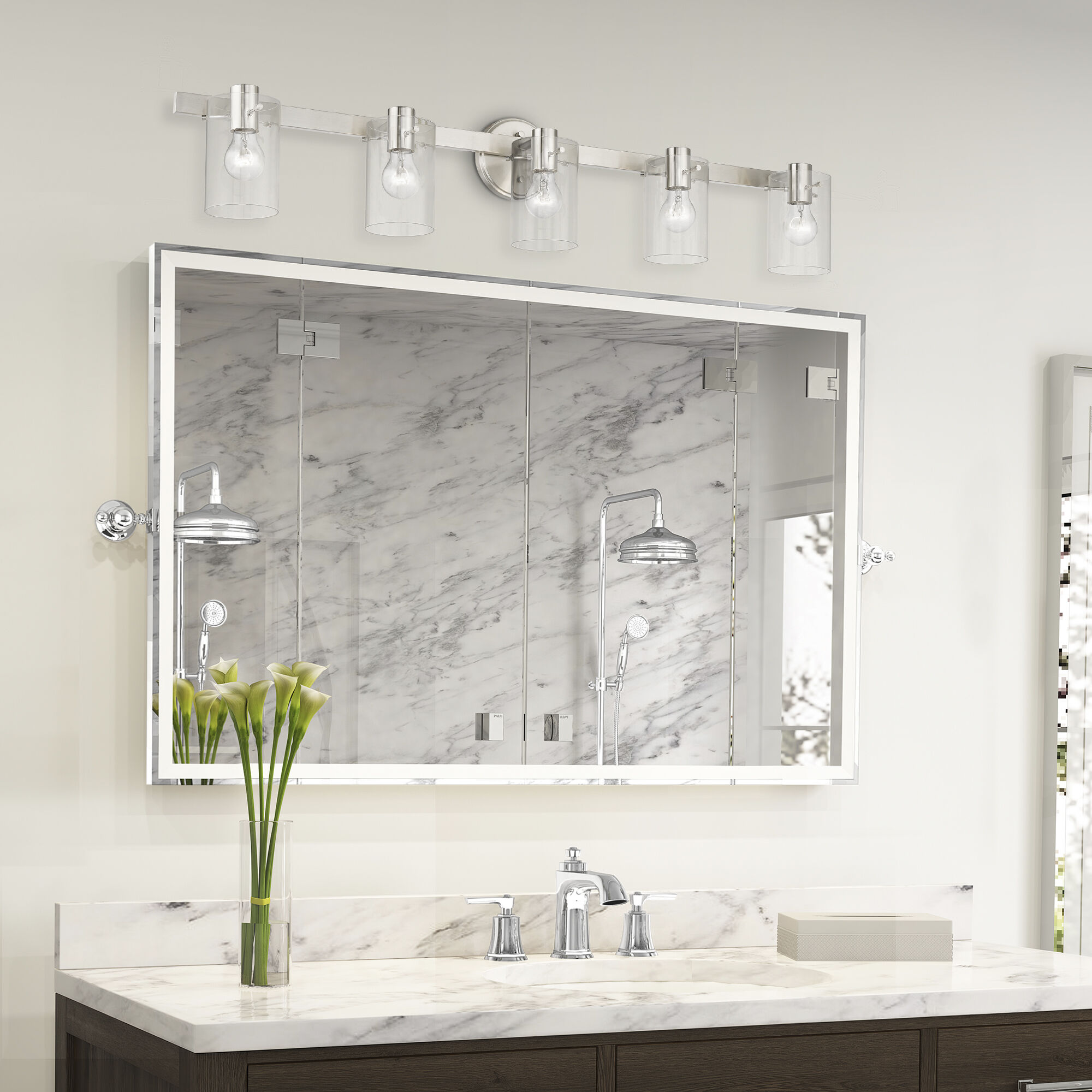 Munich 5 Light 42 inch Brushed Nickel Vanity Sconce Wall Light