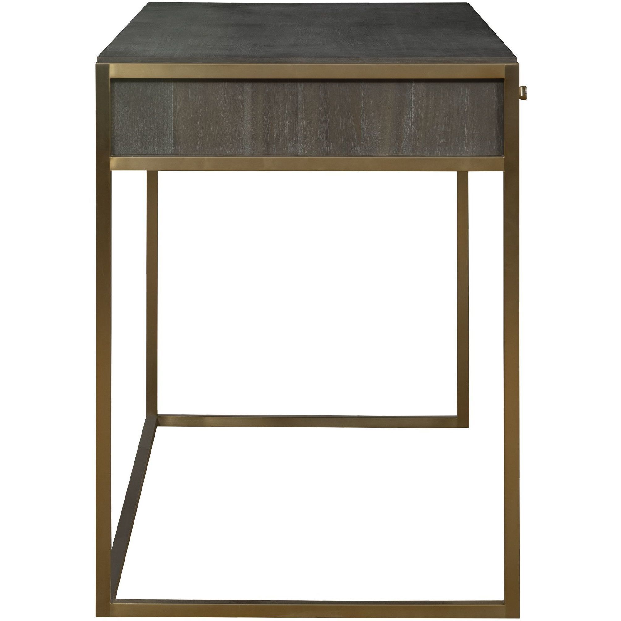 Taja 48 inch Brushed Brass and Dark Walnut Writing Desk