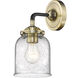 Nouveau Small Bell 1 Light 5 inch Black Antique Brass Sconce Wall Light in Seedy Glass, Nouveau