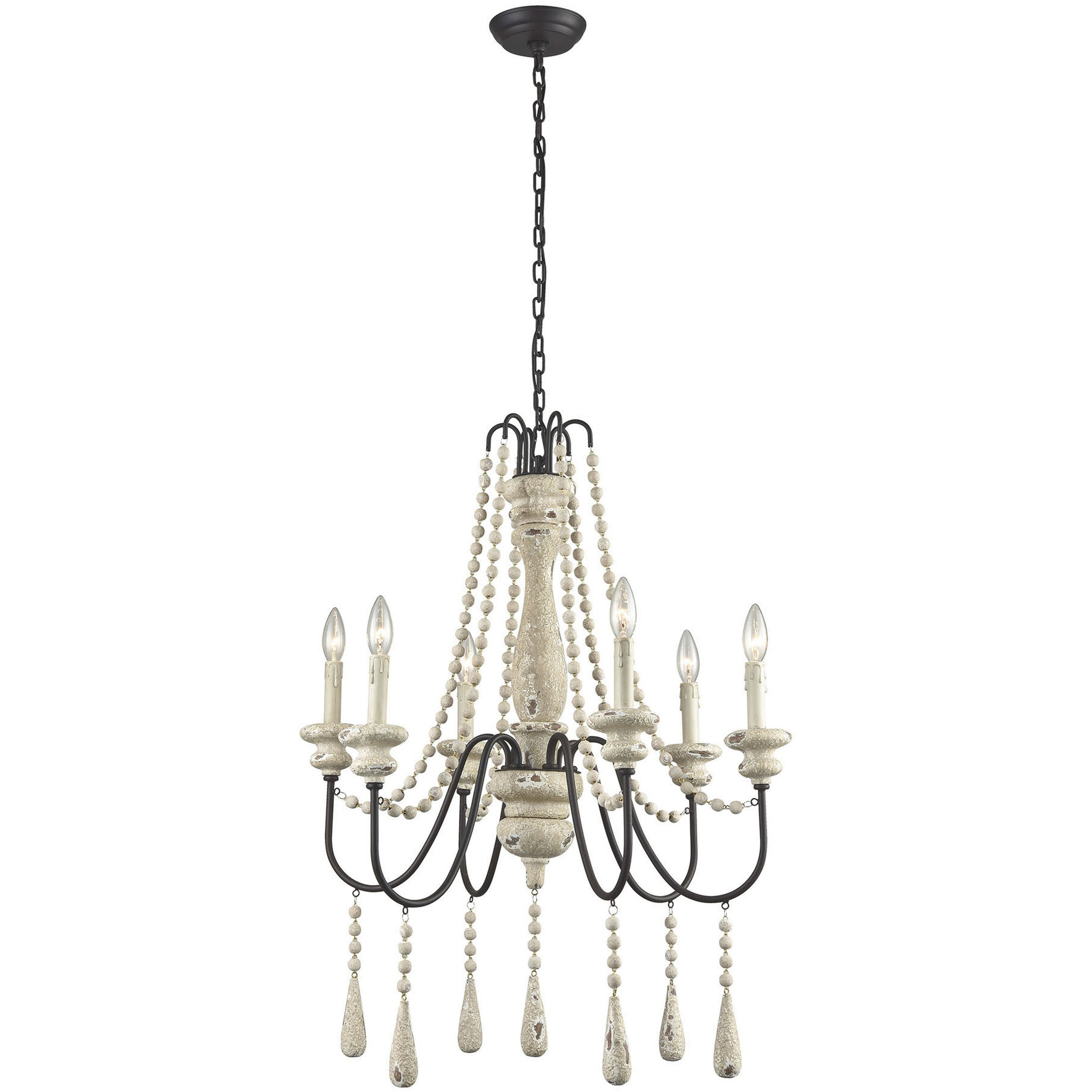 Sommieres 6 Light 25 inch Antique French Cream with Black Chandelier Ceiling Light