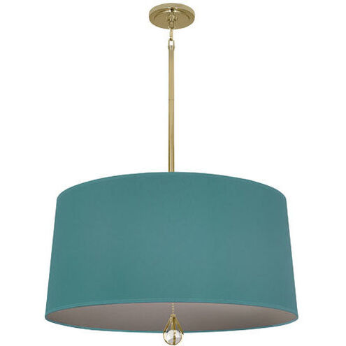 Williamsburg Custis 3 Light 15 inch Modern Brass Pendant Ceiling Light in Mayo Teal With Carter Gray