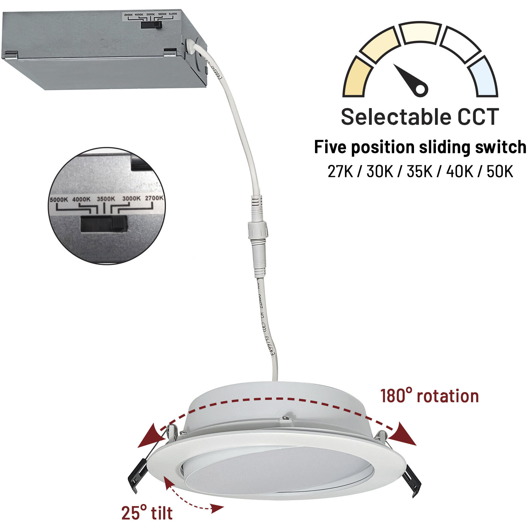 Flin Matte Powder White Recessed, Selectable CCT