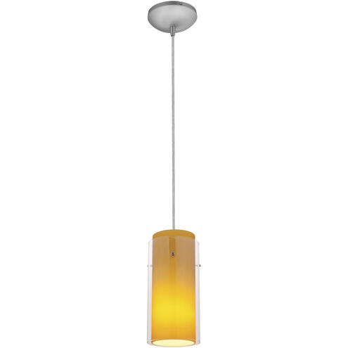 Glassn Glass Cylinder LED 4.5 inch Brushed Steel Pendant Ceiling Light in Clear Outer Amber Inner
