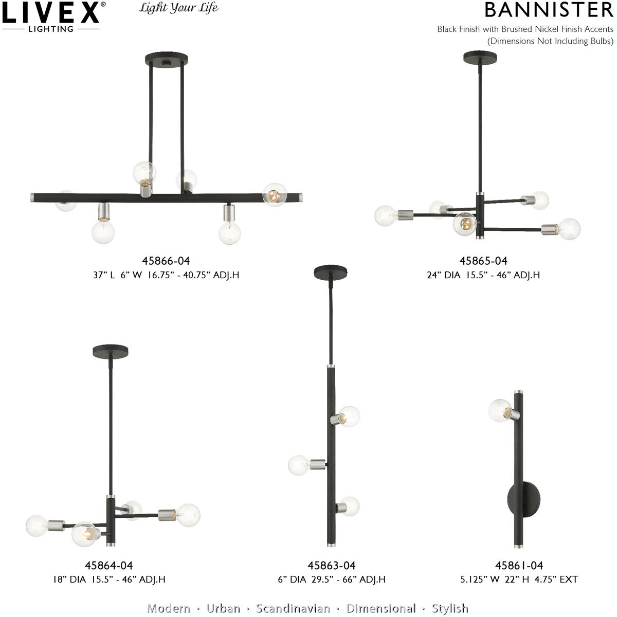 Bannister 3 Light 6 inch Black Pendant Ceiling Light