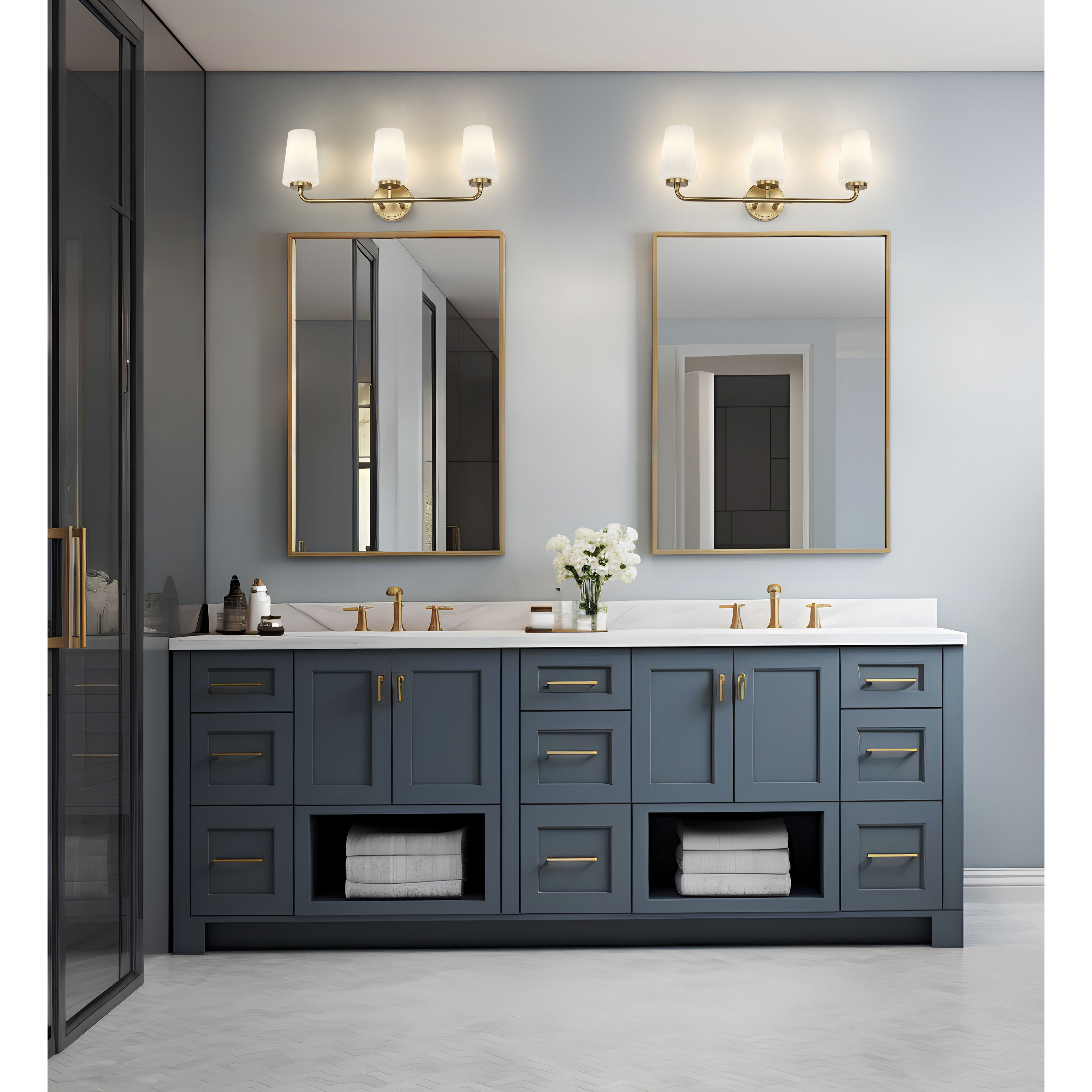 Montford 3 Light 24 inch Modern Gold Bath Vanity Light Wall Light