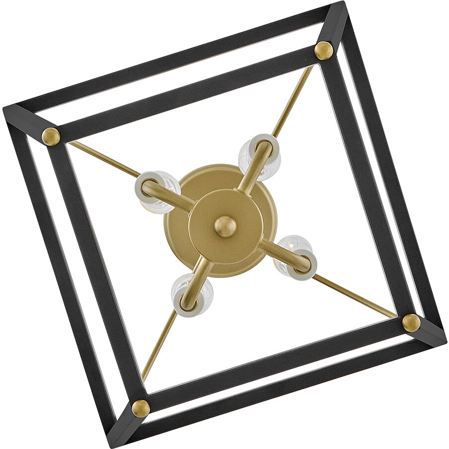 Tate 4 Light 12 inch Black with Lacquered Brass Pendant Ceiling Light