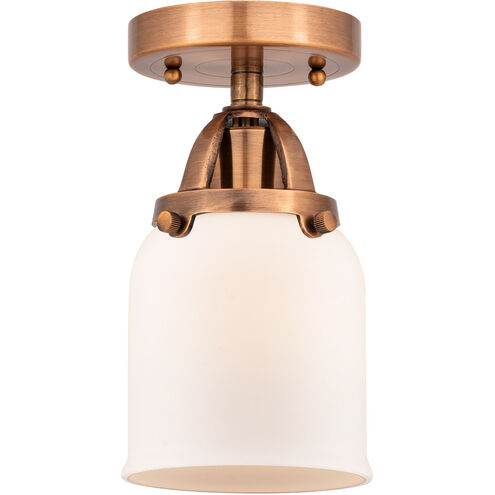 Nouveau 2 Small Bell 1 Light 5 inch Antique Copper Semi-Flush Mount Ceiling Light in Matte White Glass