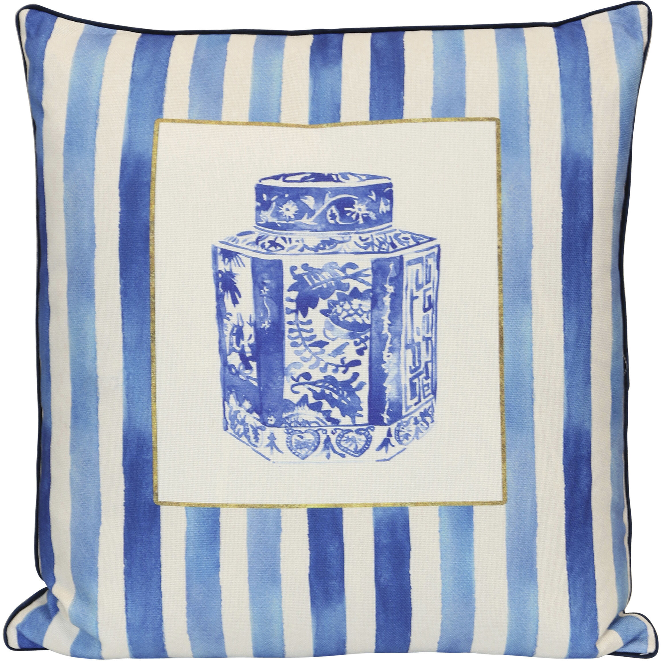 Porcelain Stripe Collection 24 inch Blue and Soft White Pillow