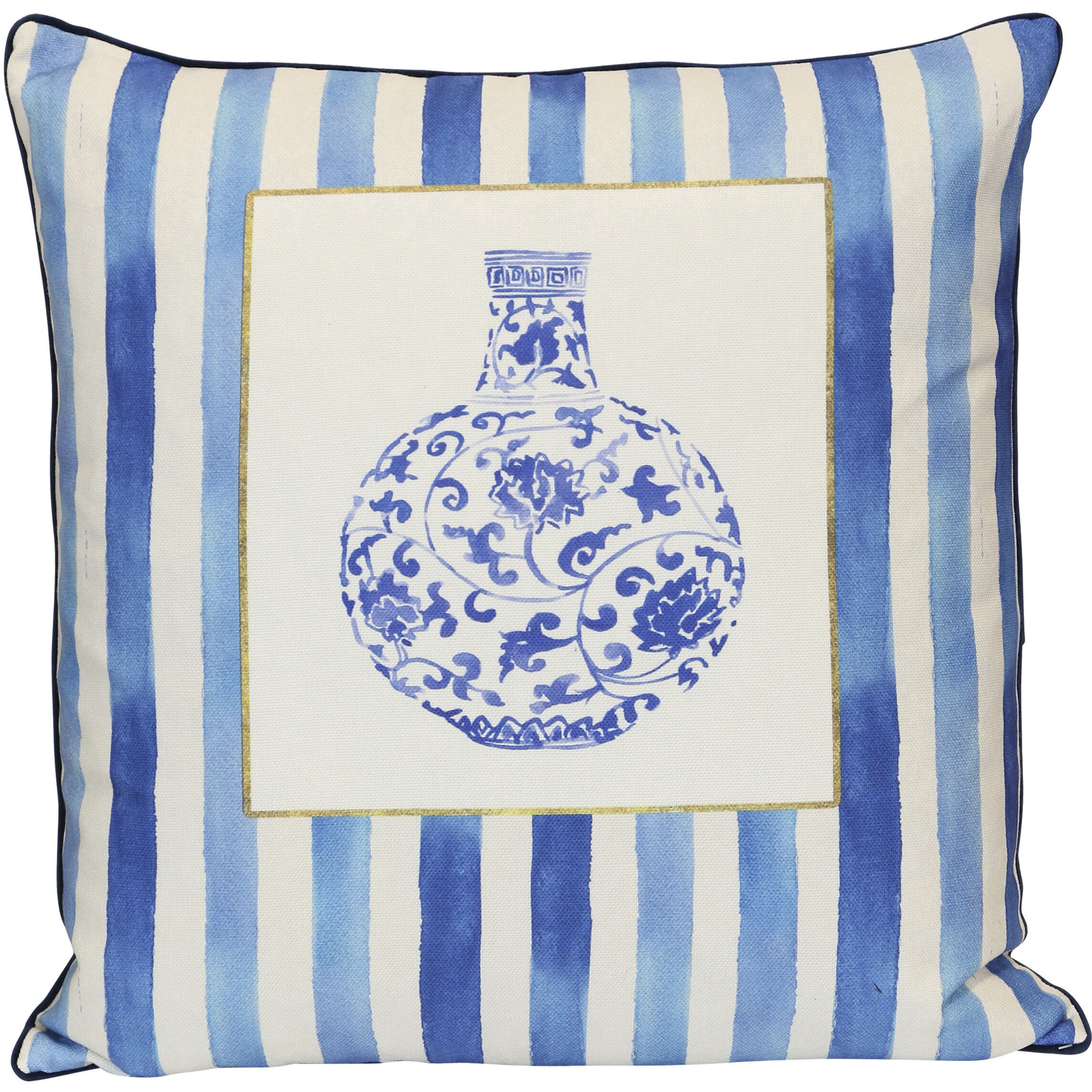 Porcelain Stripe Collection 24 inch Blue and Soft White Pillow