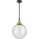 Franklin Restoration Beacon 1 Light 12 inch Black Antique Brass Mini Pendant Ceiling Light in Seedy Glass