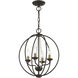 Arabella 4 Light 15 inch Bronze with Antique Brass Finish Candles Convertible Chandelier/ Semi-Flush Ceiling Light, Globe