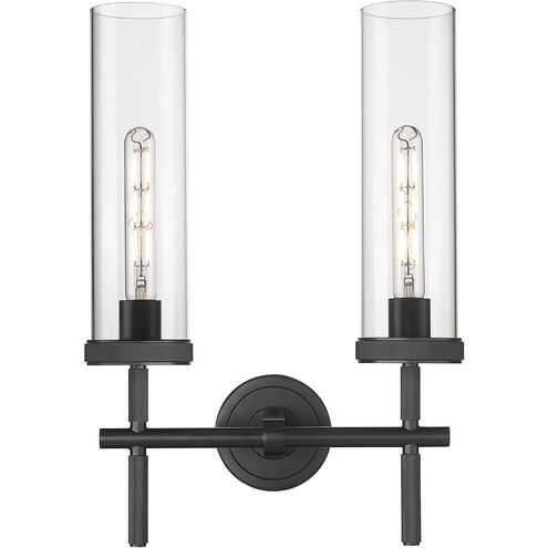 Lincoln 2 Light 13.88 inch Matte Black Bath Vanity Light Wall Light in Clear Glass