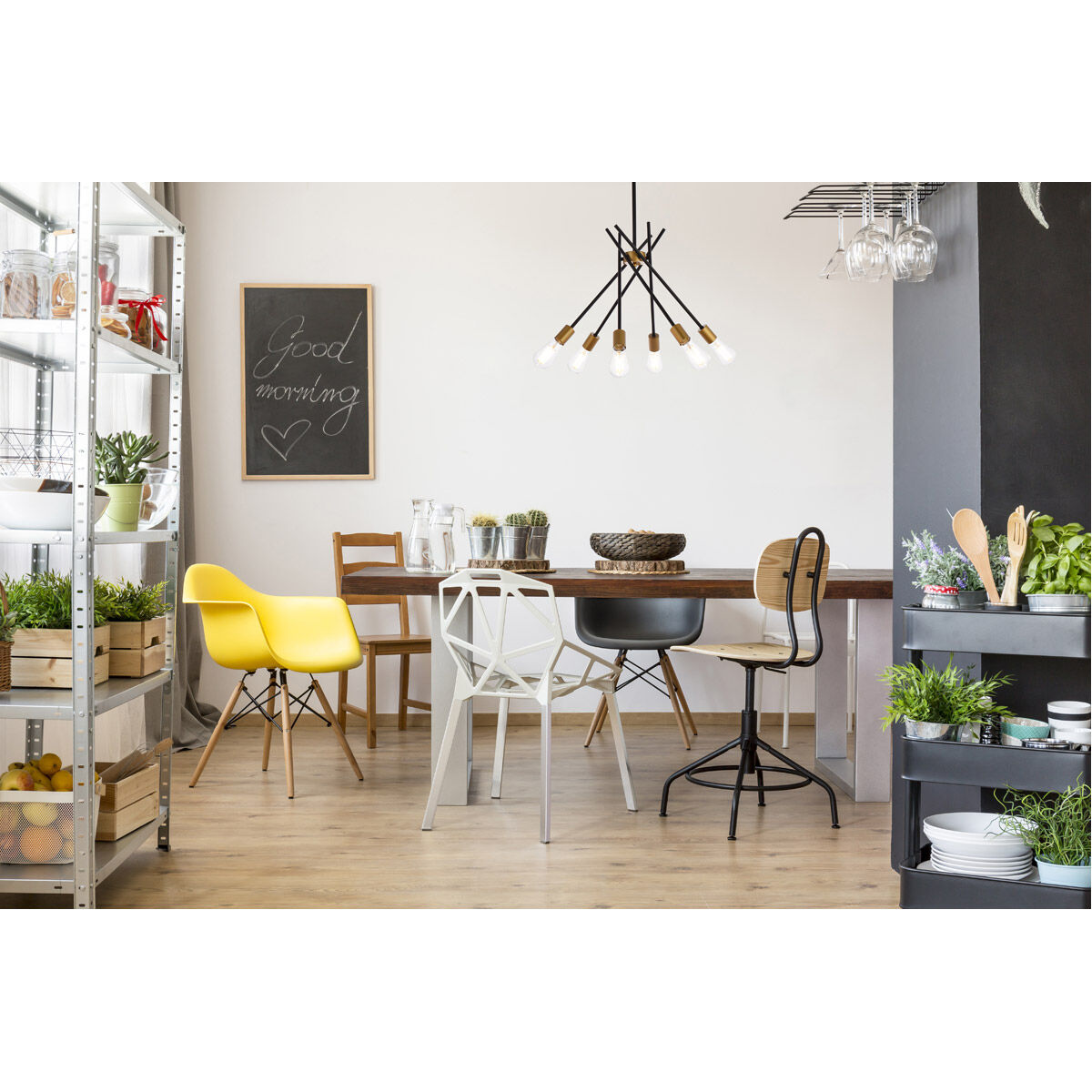 Lucca 6 Light 23 inch Black and Brass Pendant Ceiling Light