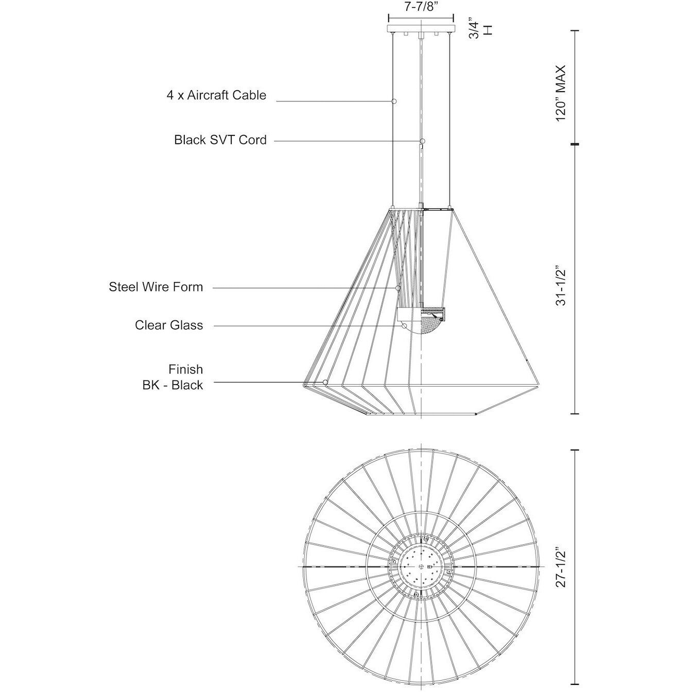 Arctic LED 27.5 inch Black Exterior Pendant