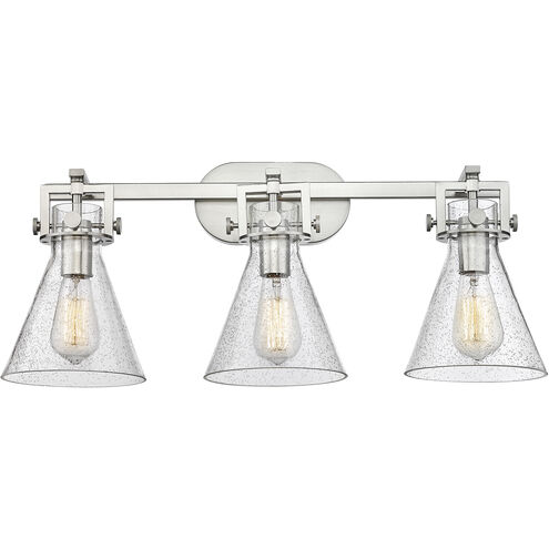 Newton Cone 3 Light 27 inch Satin Nickel Bath Vanity Light Wall Light in Seedy Glass