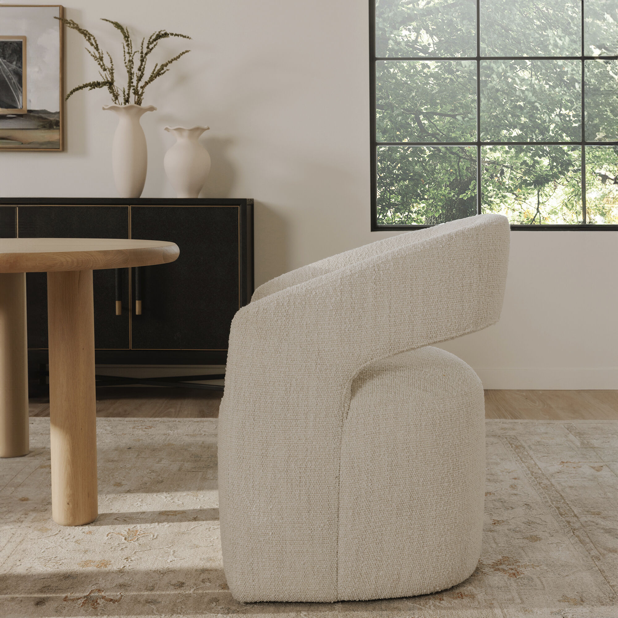 Barrow White Rolling Dining Chair