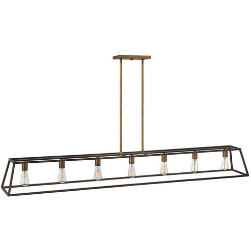 Fulton 7 Light 65 inch Bronze with Heirloom Brass Indoor Linear Chandelier Ceiling Light