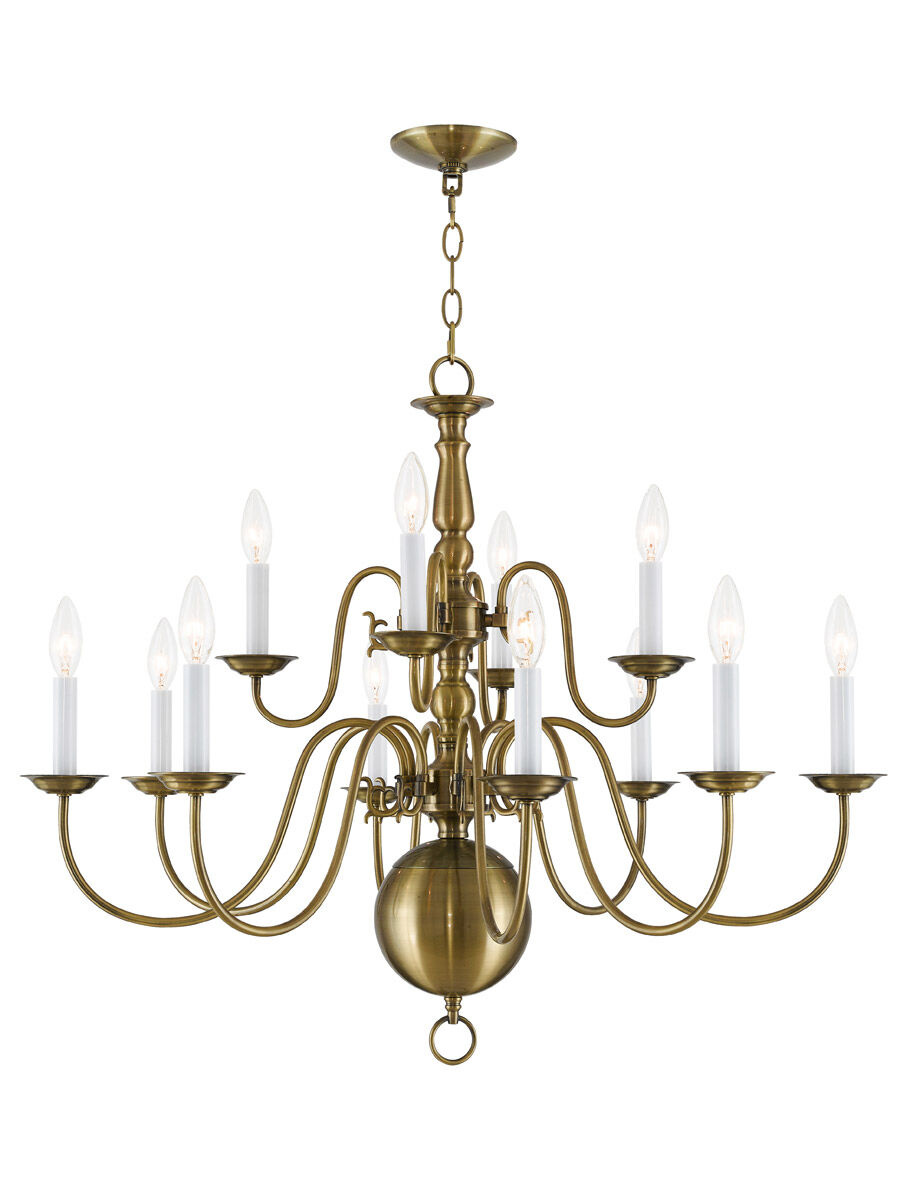 Williamsburgh 12 Light 32 inch Antique Brass Chandelier Ceiling Light