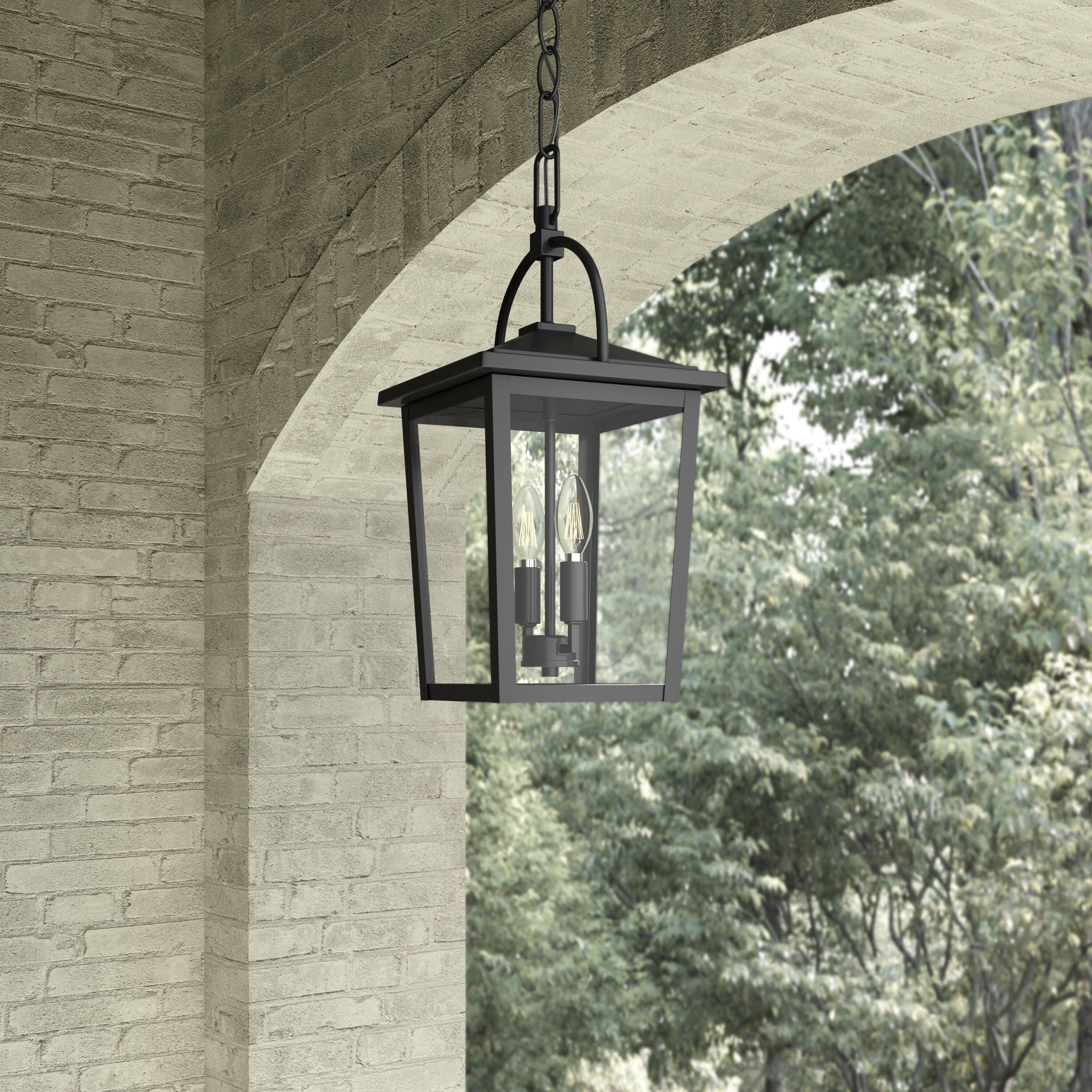 Strathden 2 Light 9 inch Powder Coated Black Outdoor Hanging Lantern