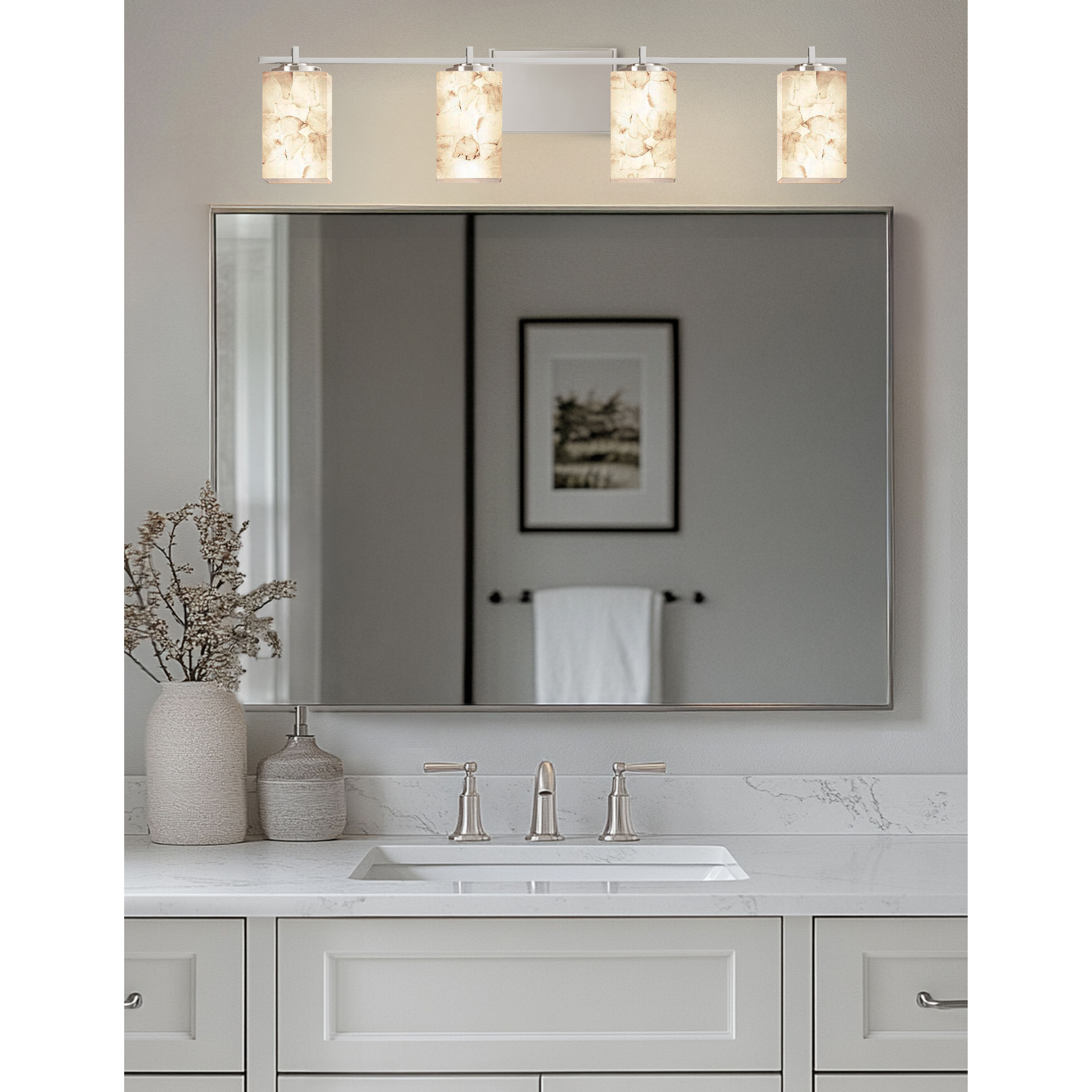 Alabaster Rocks LED 34.25 inch Brushed Nickel Vanity Light Wall Light in 2800 Lm LED, Square with Flat Rim