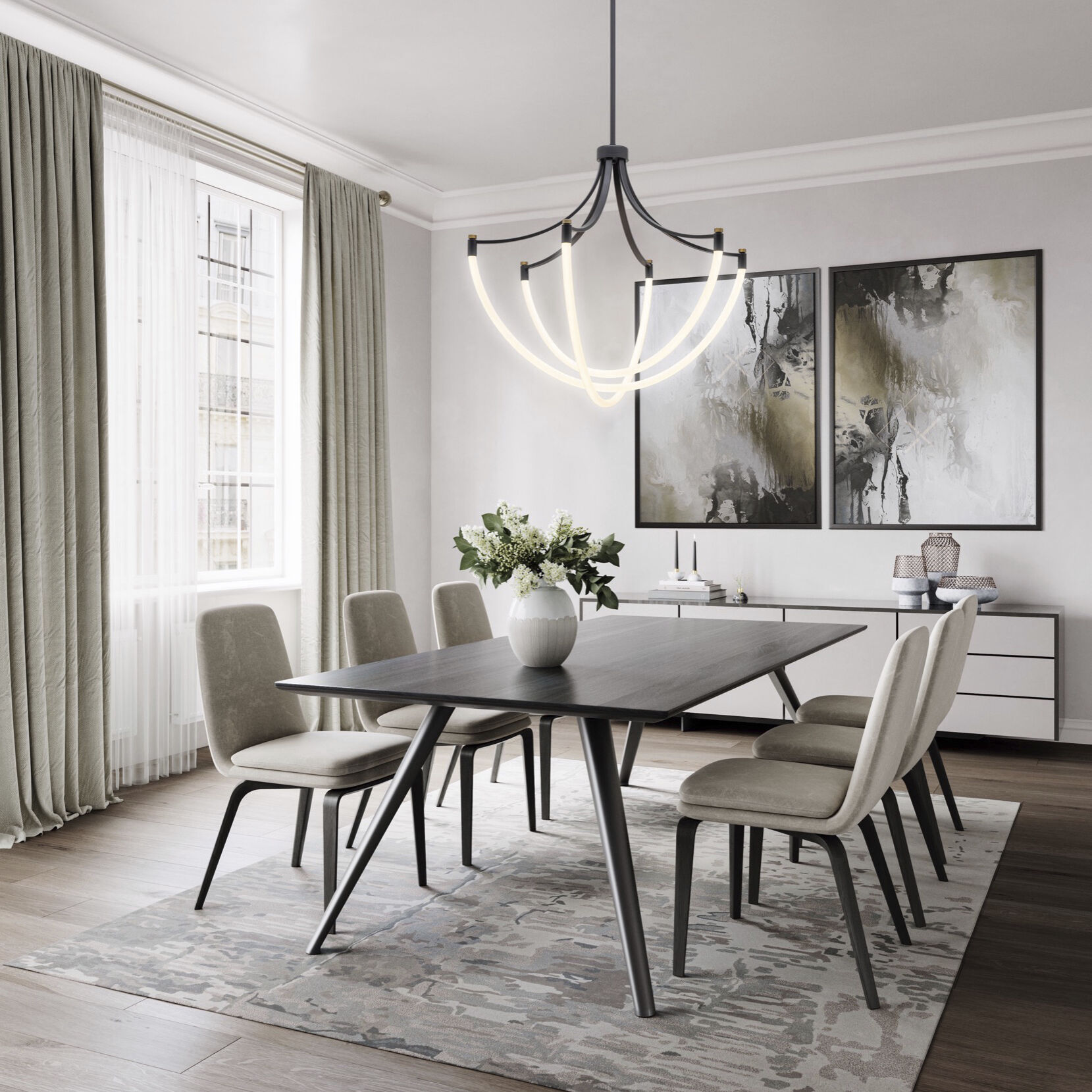 Cascata LED 28 inch Black and Brushed Brass Down Chandelier Ceiling Light