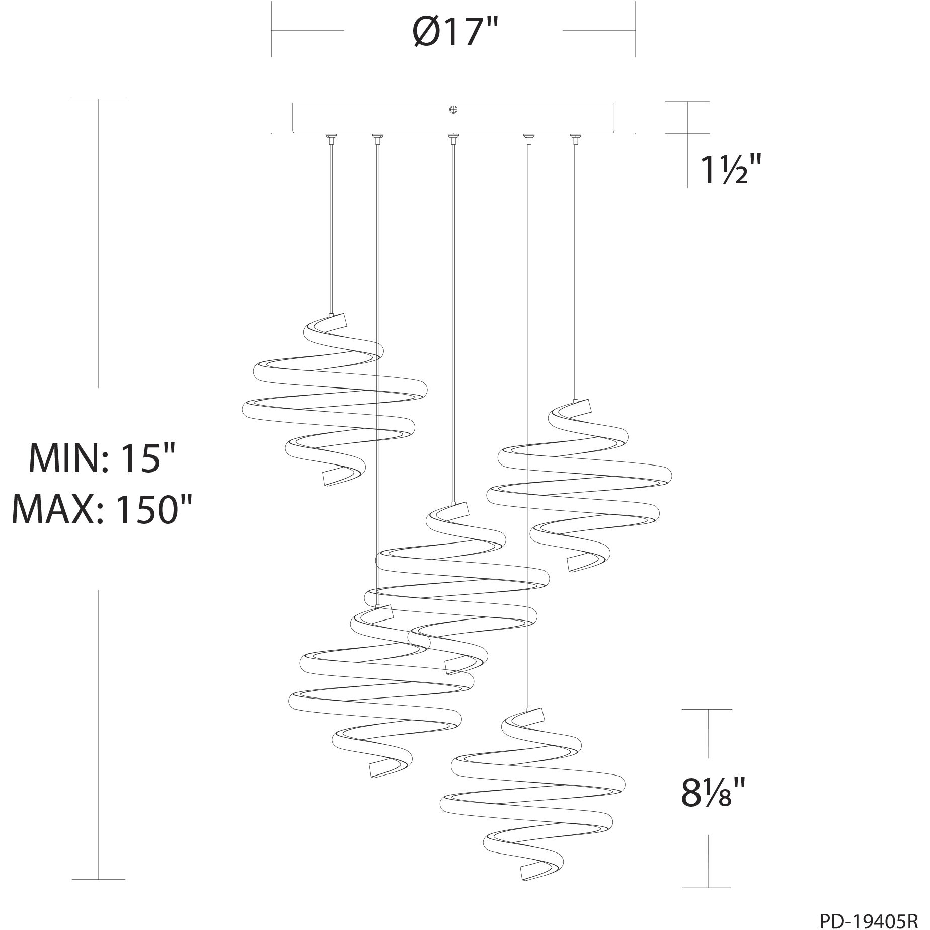 Whirl LED 17 inch Black Multi-Light Pendant Ceiling Light, dweLED