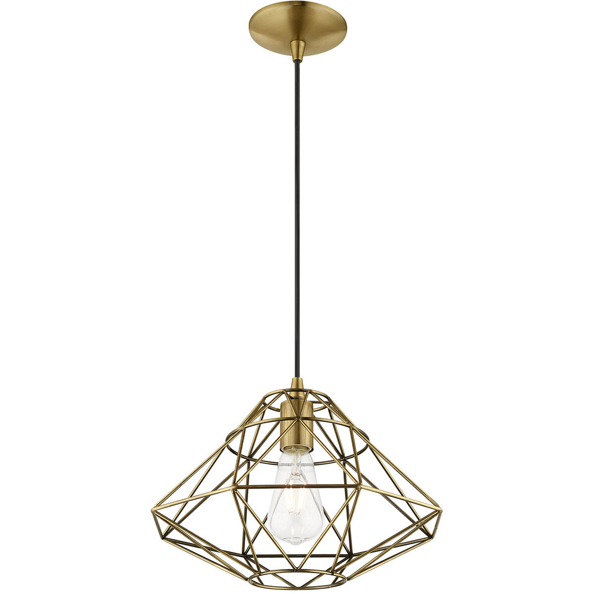 Geometric 1 Light 14 inch Antique Brass Mini Pendant Ceiling Light