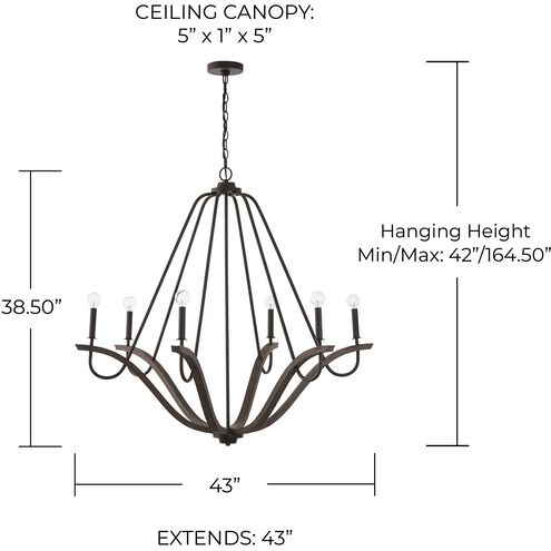 Clive 6 Light 43 inch Carbon Grey and Black Iron Chandelier Ceiling Light