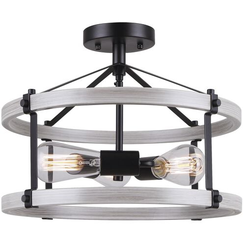 Joelle 3 Light 16 inch Matte Black/Brushed Grey Semi Flush Ceiling Light