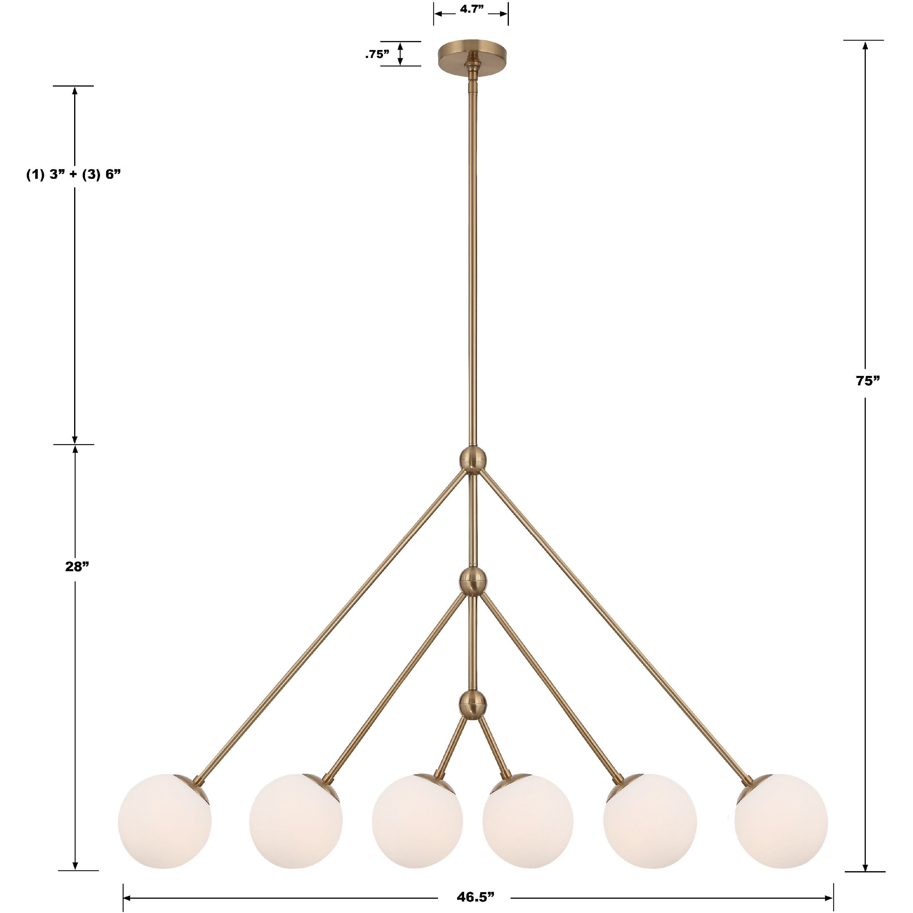 Omni 6 Light 46.5 inch Aged Brass Chandelier Ceiling Light