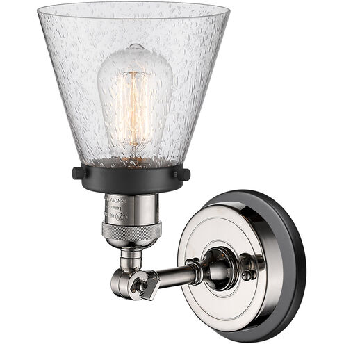 Franklin Restoration Small Cone 1 Light 6 inch Polished Nickel Sconce Wall Light in Seedy Glass