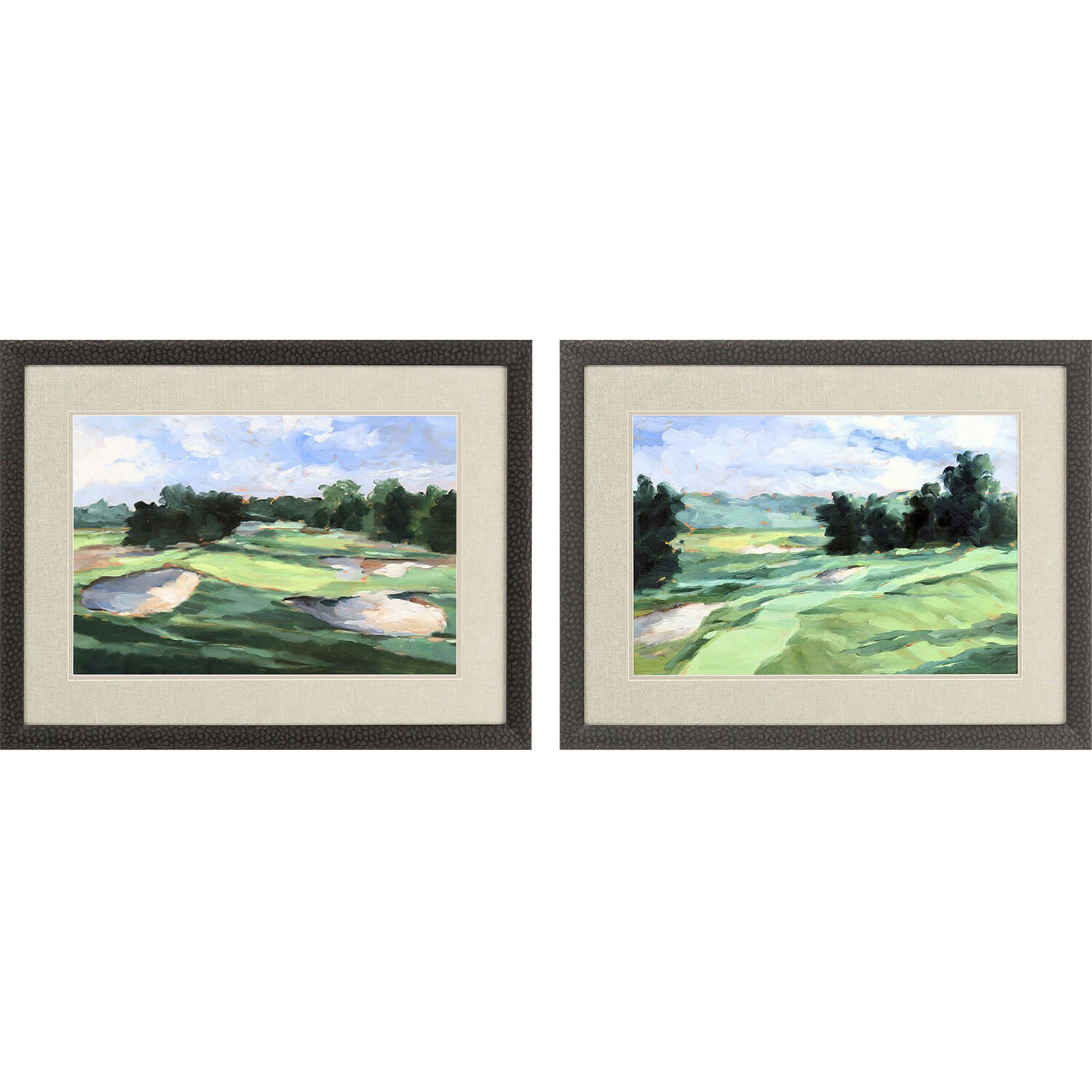 Golf Course Study Green and Blue and Multi and Orange Framed Art