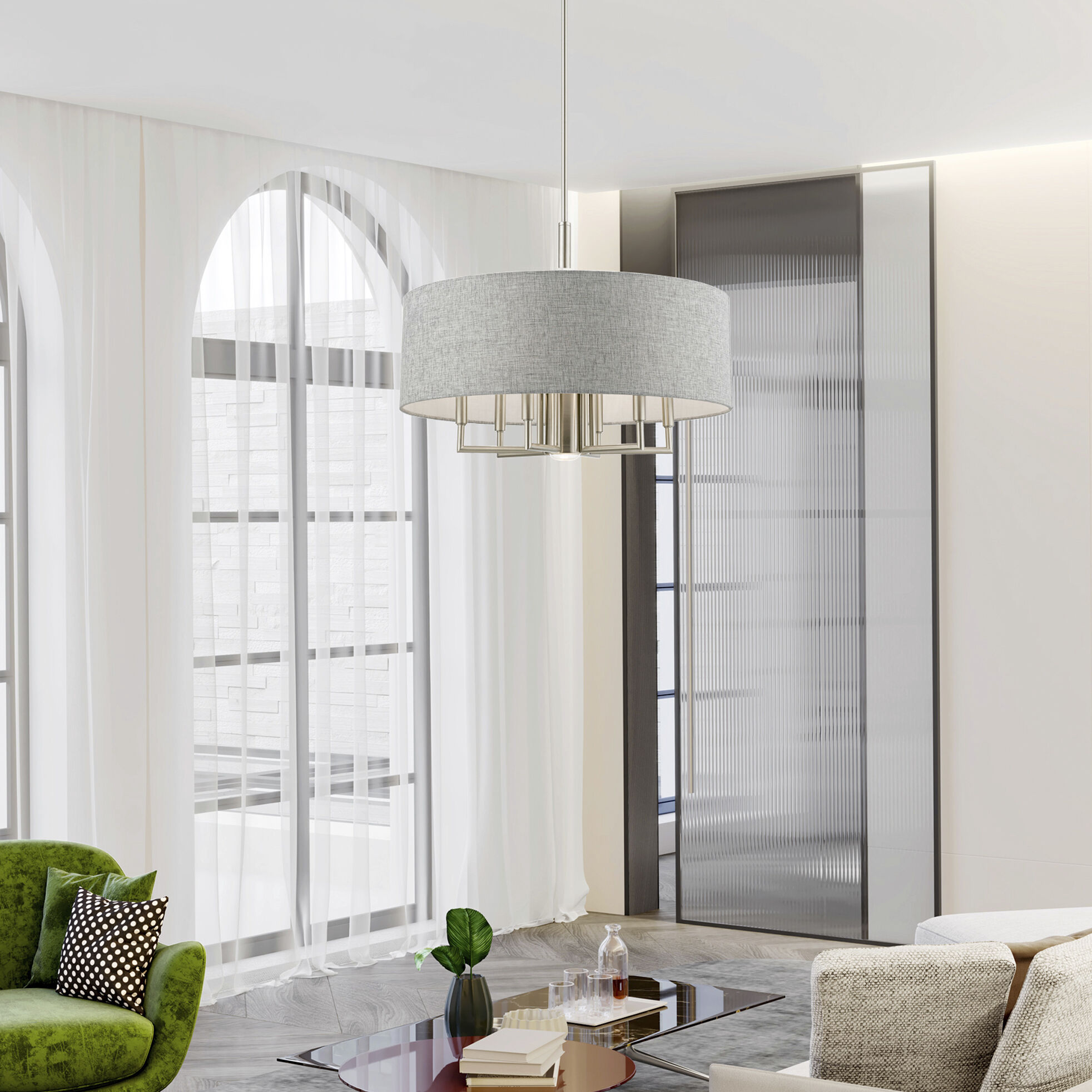 Dakota 7 Light 24 inch Brushed Nickel Pendant Chandelier Ceiling Light