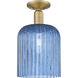Arcadia Bridal Veil 1 Light 8 inch Brushed Brass Semi-Flush Mount Ceiling Light in Blue