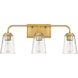 Transitional 3 Light 24 inch Natural Brass Bathroom Vanity Light Wall Light