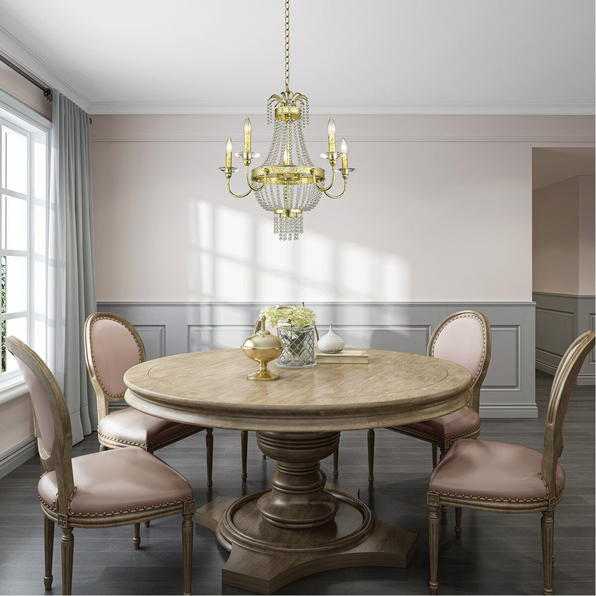 Valentina 5 Light 26 inch Hand Applied Winter Gold Chandelier Ceiling Light