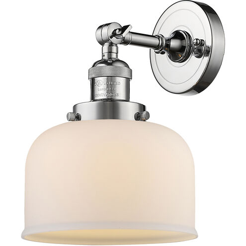 Franklin Restoration Large Bell LED 8 inch Polished Chrome Semi-Flush Mount Ceiling Light in Matte White Glass, Franklin Restoration