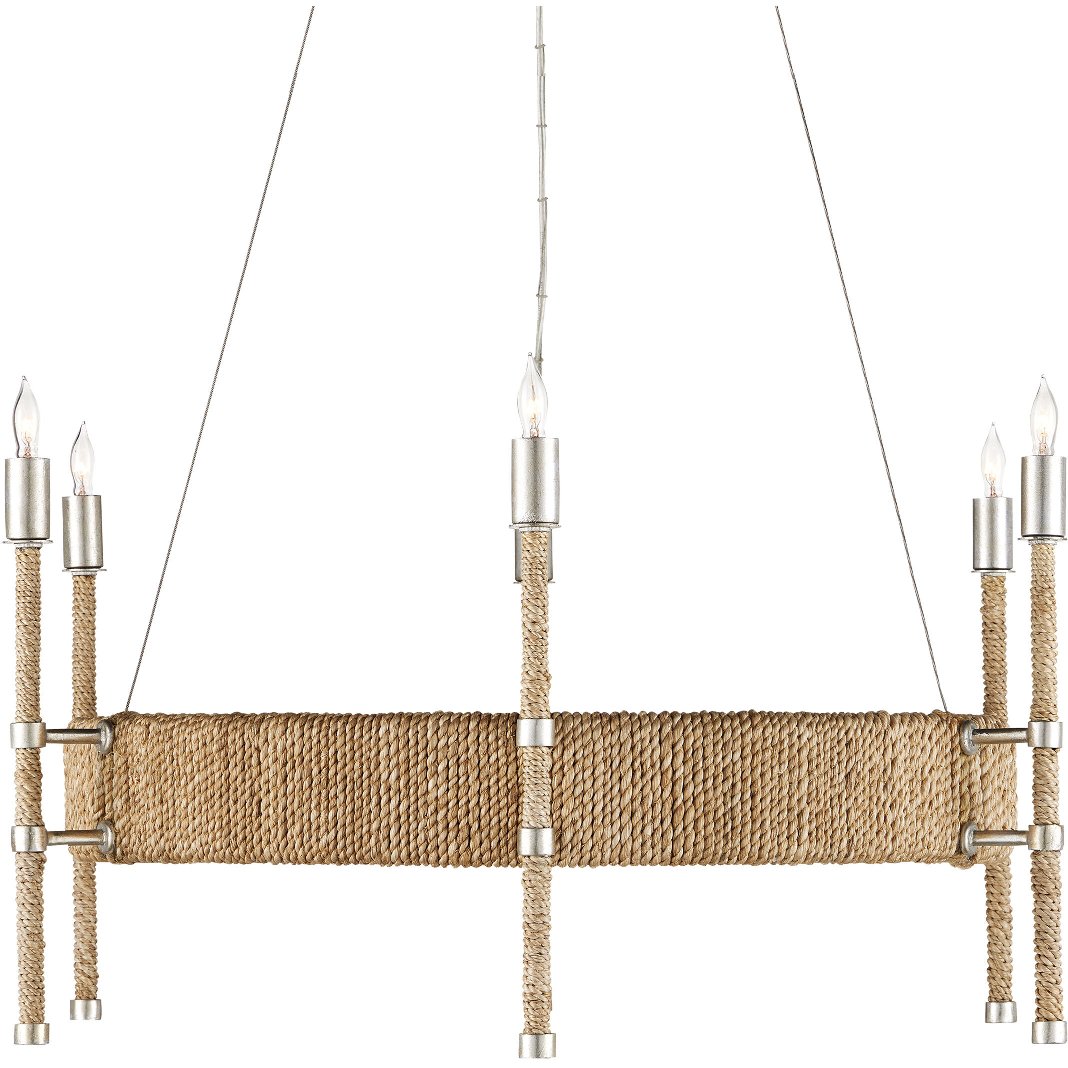 Monzie 6 Light 30.25 inch Contemporary Silver Leaf/Natural Chandelier Ceiling Light