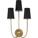 Mid-Century Modern 3 Light 14 inch Natural Brass Wall Sconce Wall Light