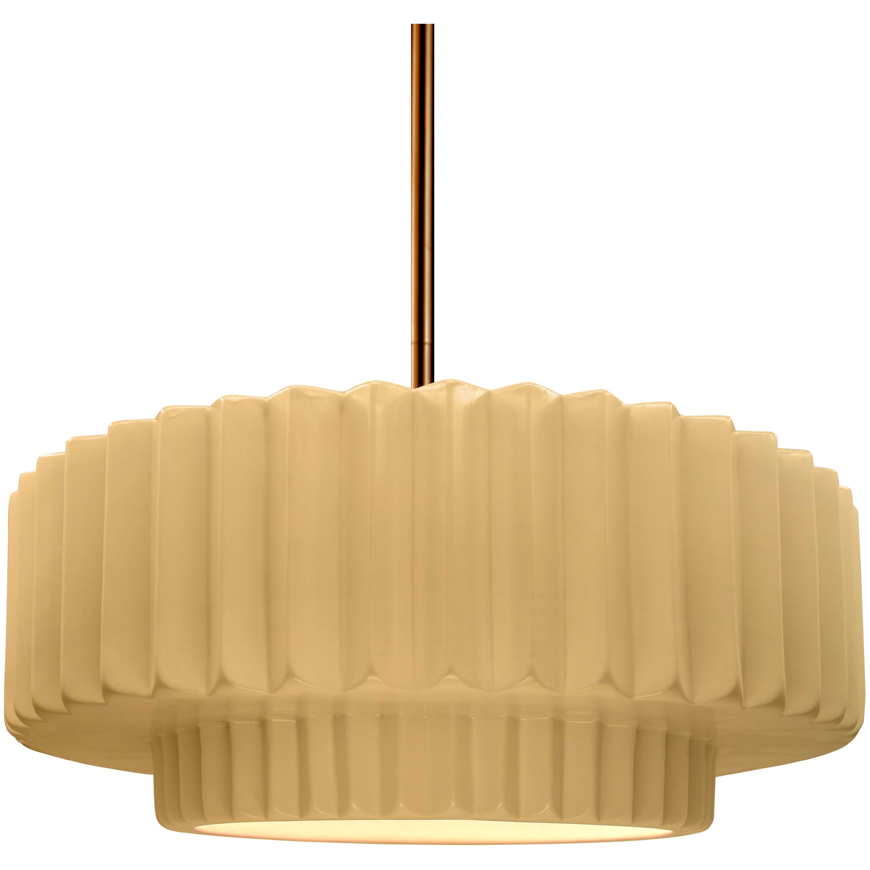 Radiance Collection - Pleated Tier Pendant Ceiling Light in Brushed Brass, Black Cord, Replaceable Bulb, Muted Yellow, 14.5W x 5.25H, Form+Finish+Function