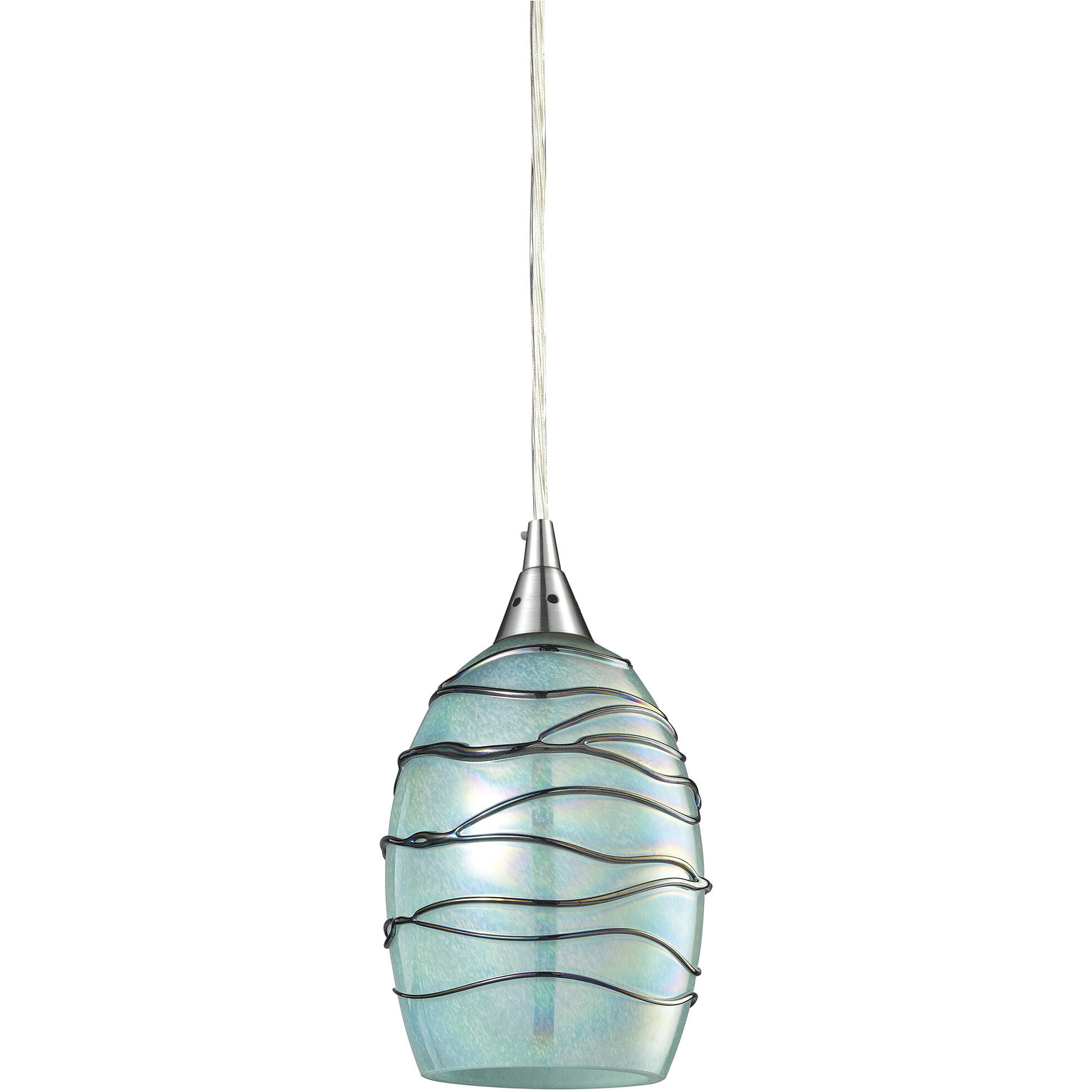 Vines 1 Light 5 inch Satin Nickel Mini Pendant Ceiling Light in Mint Glass