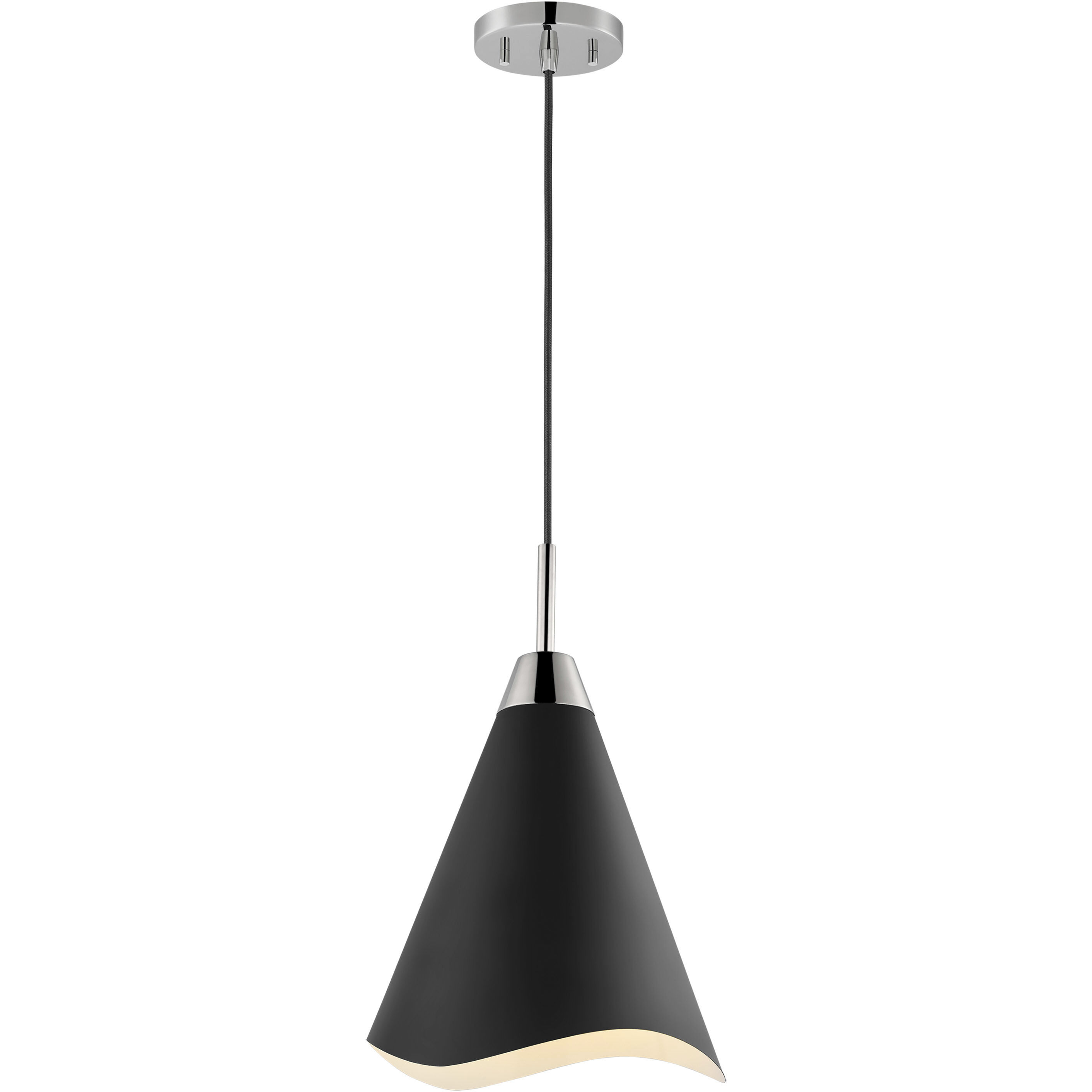 Tango 1 Light 12 inch Matte Black/Polished Nickel Pendant Ceiling Light