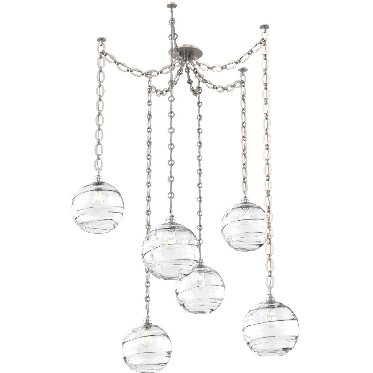Terra 6 Light 18 inch Beige Silver Swag Multi-Pendant Ceiling Light in Optic Rib Clear, Oval Chain