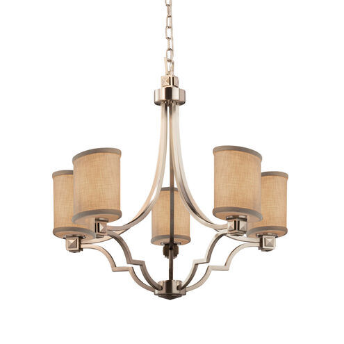 Textile 5 Light 28 inch Brushed Nickel Chandelier Ceiling Light in Cream, Oval, Incandescent