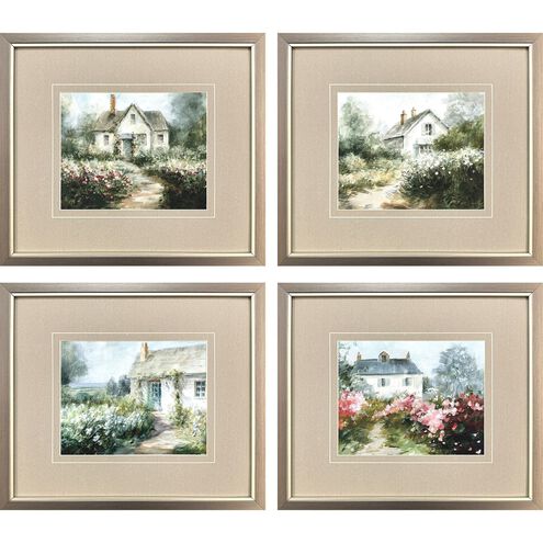 Cottage Garden Green and Pink and White and Multi Framed Art